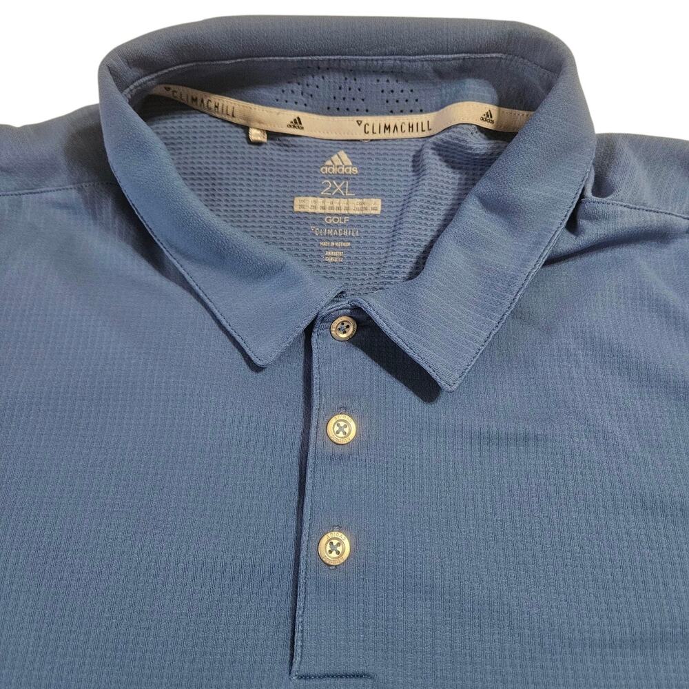 Adidas Golf Shirt Men's Size 2XL Climachill Polo Blue 3 Button Short Sleeves